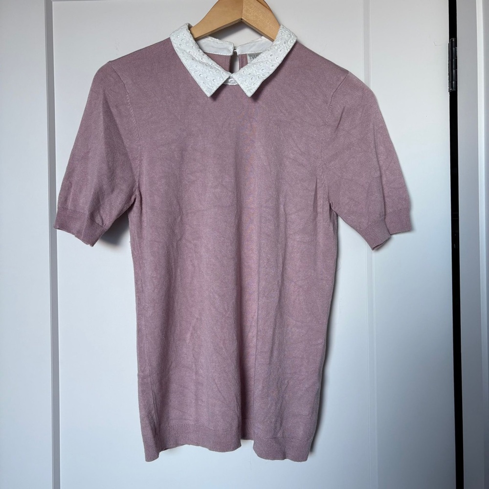 Twik for Simons Mauve Short Sleeve Top with White Collar – Casual Coquette Girly